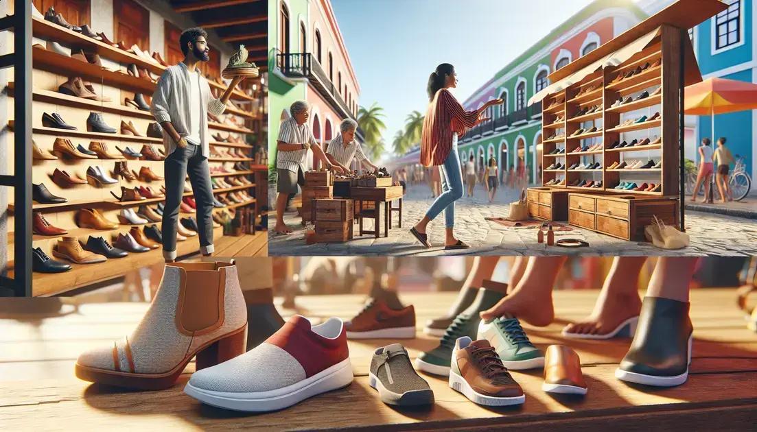 Modelos femininos populares na região: saltos, tênis, sapatilhas e botas